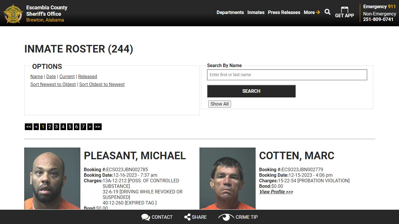 Inmate Roster (252) - Escambia County Sheriff, AL